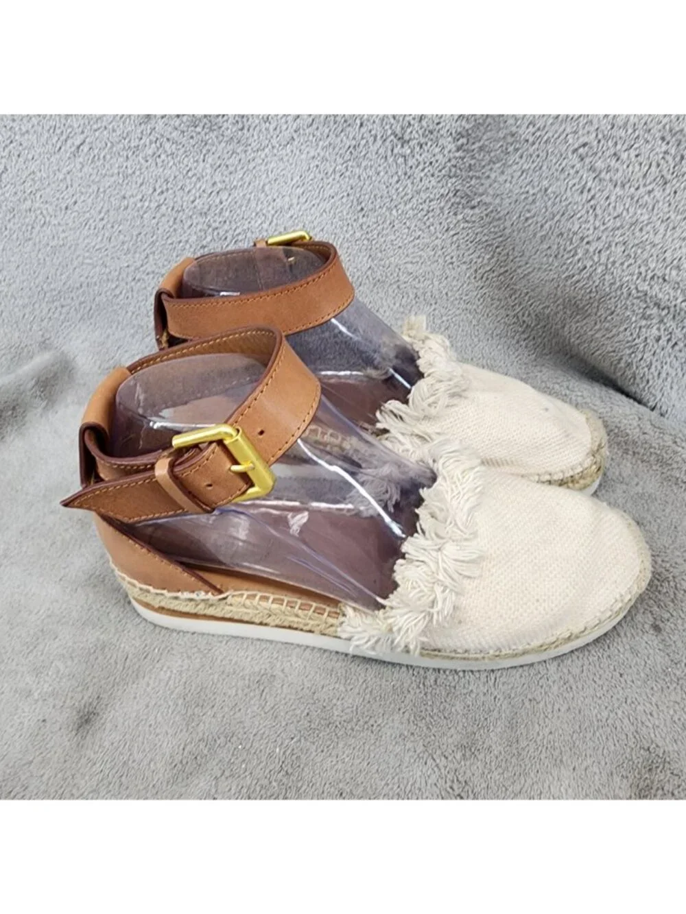 See by Chloe Shoes Womens 7 Tan Textile & Leather Glyn Espadrille Sandals *Read*